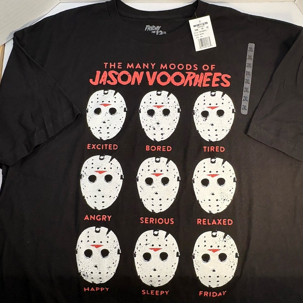 Friday the 13th Many Moods of Jason Voorhees Black Tshirt Mens XXL TS778ZFTT